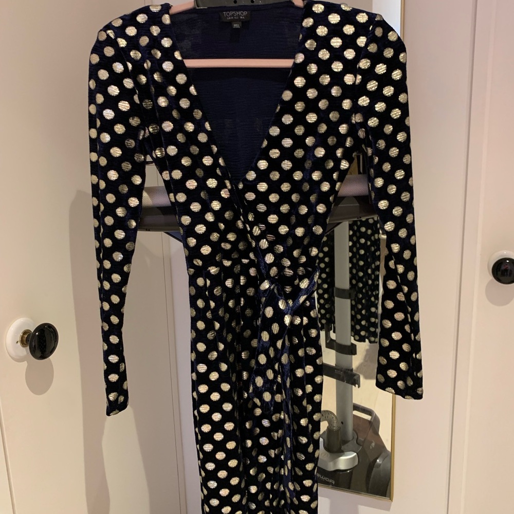 Pre owned Topshop metallic polka dots wrapped dress size 2